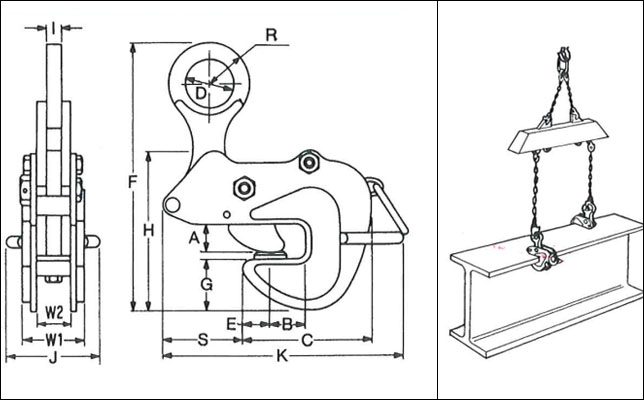 AMS型鹰牌横吊钢板夹钳尺寸及吊装案例