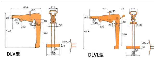 DLV•DLVL型鹰牌圆铁桶专用吊具尺寸