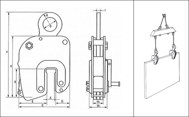NNEL型鹰牌竖吊无伤钢板夹钳尺寸及吊装案例