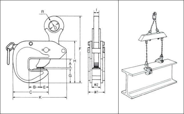 VAR型鹰牌横吊钢板夹钳尺寸图及吊装案例