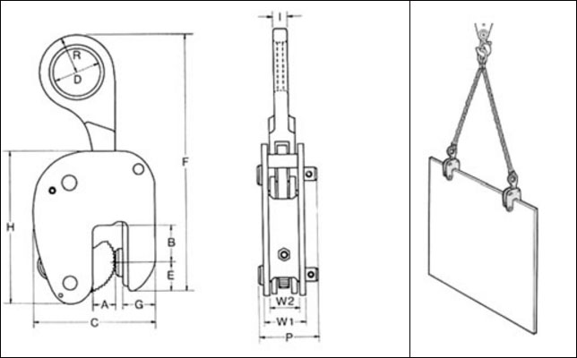 WOL型鹰牌竖吊钢板夹钳尺寸及吊装案例